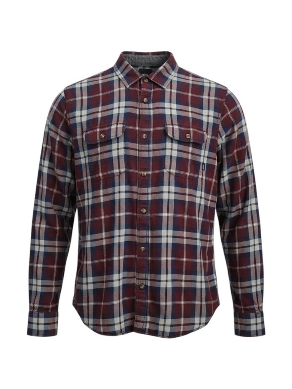 VANS Burgundy & Navy Plaid Sycamore Flannel Button-Up Shirt medium